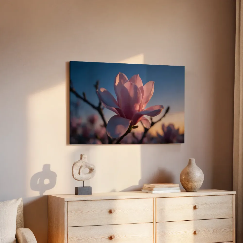 Magnolia in de schemering, zachtroze 3, canvas schilderij uit de collectie magnolia