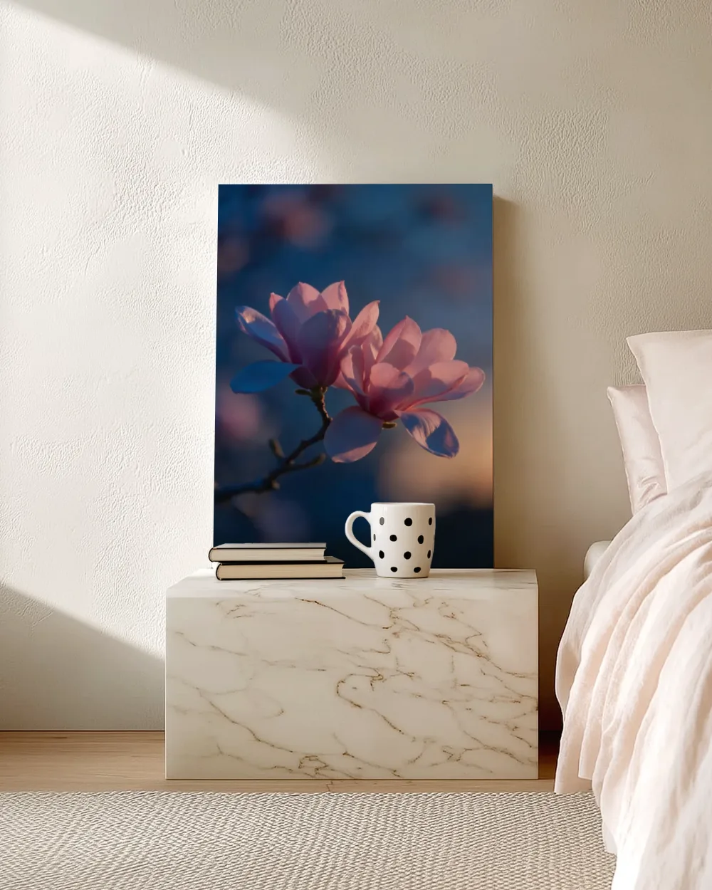 Magnolia in de schemering, zachtroze 2, canvas schilderij uit de collectie magnolia