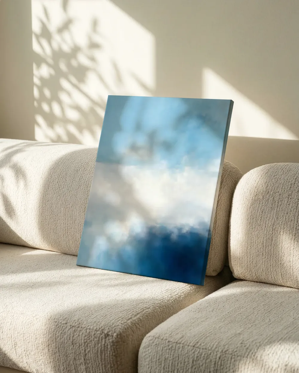 Veeg in donker zilver en ijsblauw, canvas schilderij uit de collectie marineblauw