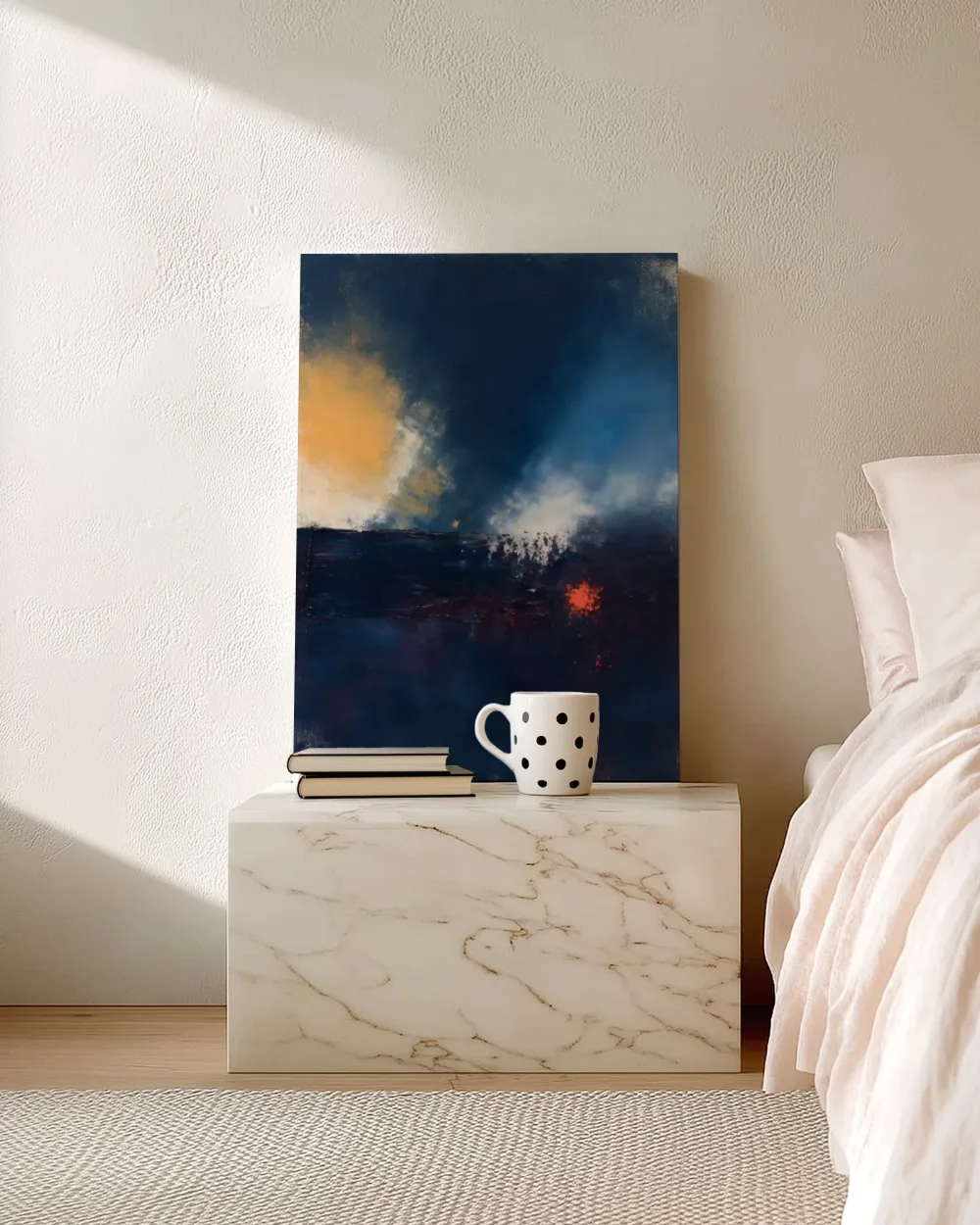 Band in zachte kleurvelden, marineblauw, canvas schilderij uit de collectie marineblauw