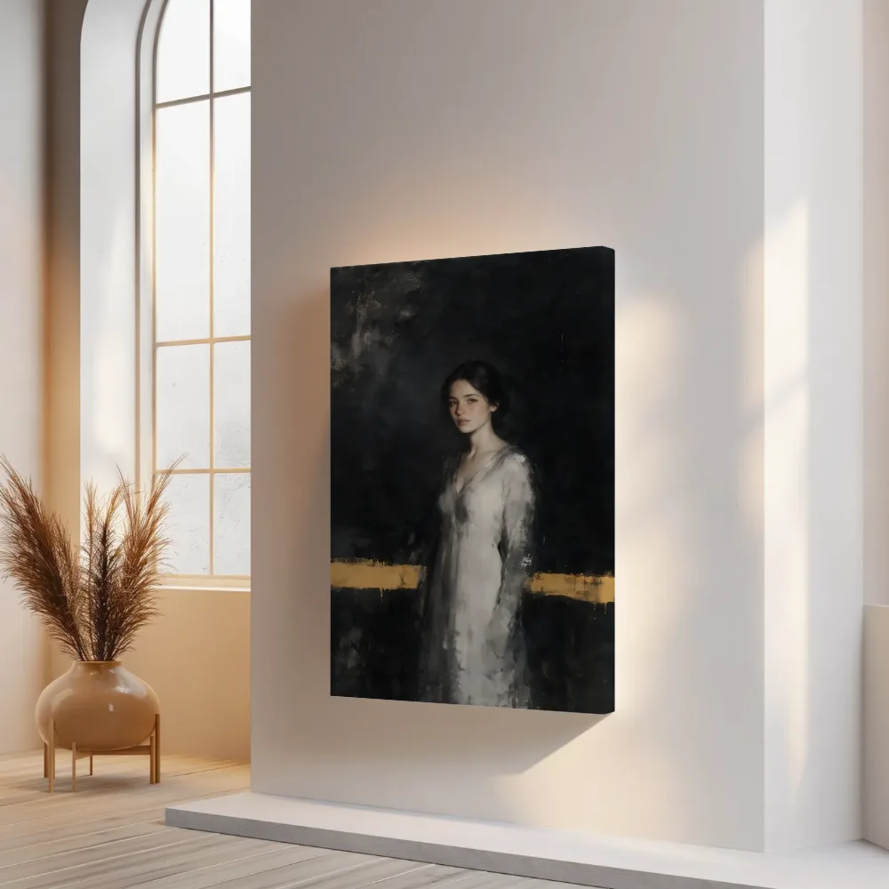 Vrouw met oplossende randen in zwart, canvas schilderij uit de collectie melancholische elegantie