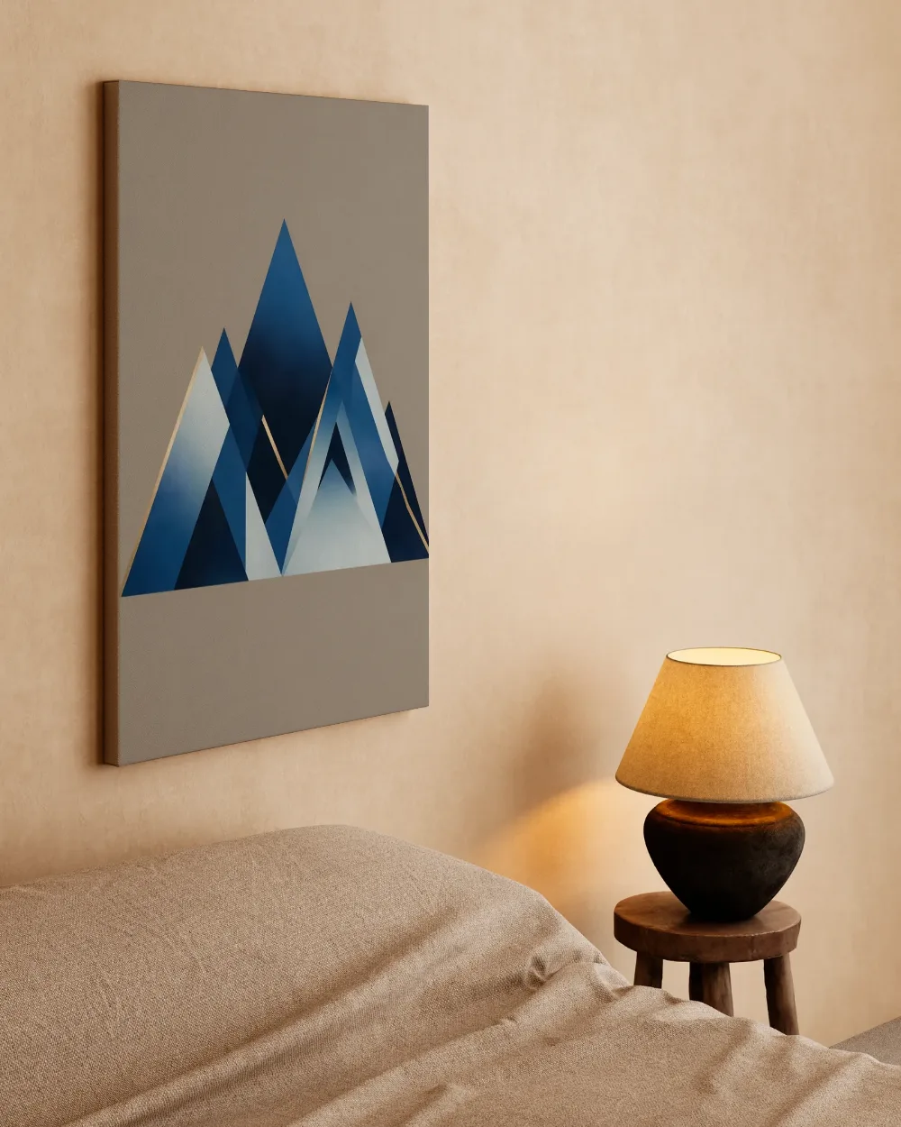 Berglandschap Modern Bauhaus in middernachtindigo, canvas schilderij uit de collectie modern bauhaus