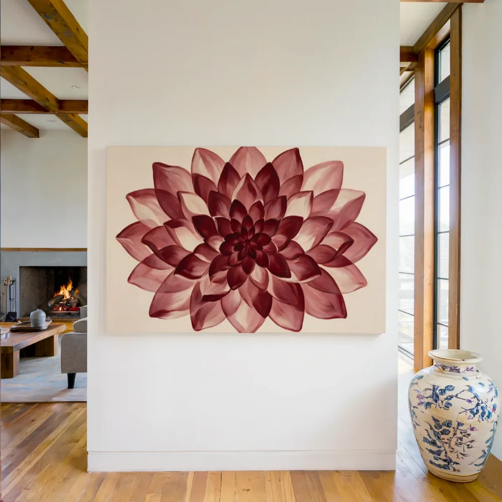 Bloem-mandala Modern Bauhaus in bordeaux, canvas schilderij uit de collectie modern bauhaus