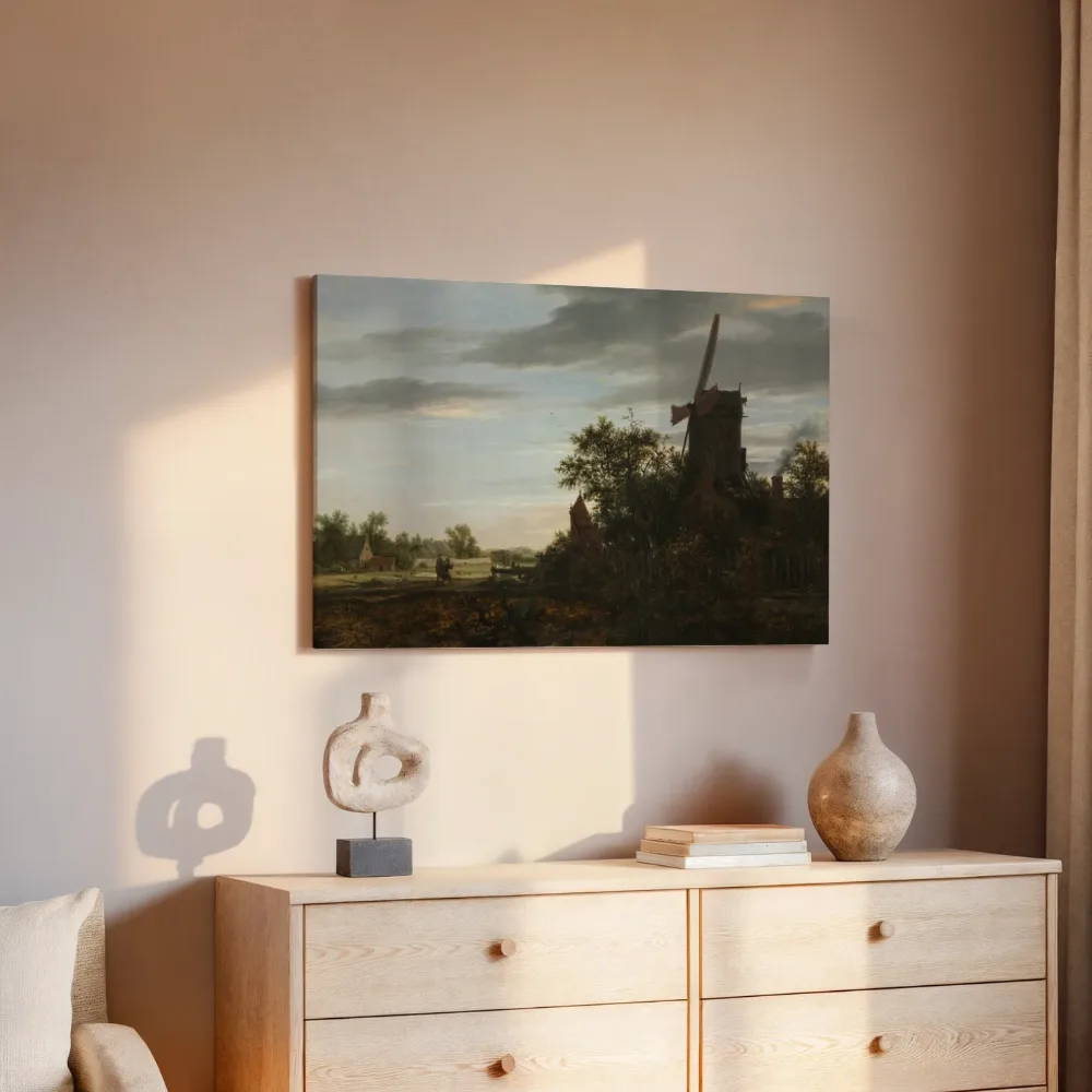 Landschap met een windmolen van Jacob van Ruisdael, canvas schilderij uit de collectie molens