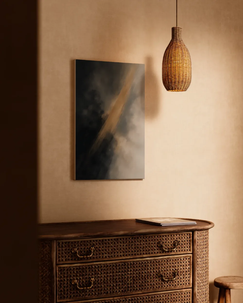 Diagonaal in donker houtskool, canvas schilderij uit de collectie mysterieuze sferen