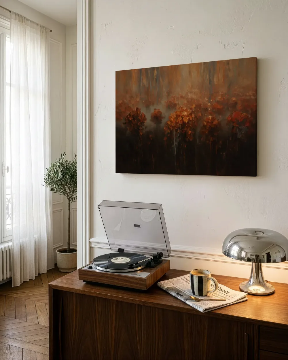 Mistig landschap in roestbruin, canvas schilderij uit de collectie mysterieuze sferen
