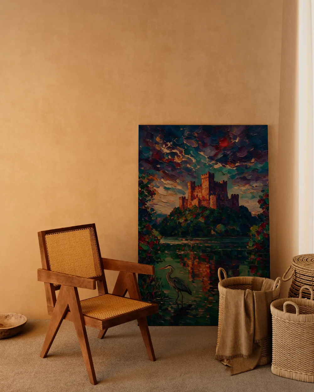 Kasteel donker in het volle beeld tegen een muur in de schaduw, canvas schilderij uit de collectie mysterieuze sferen