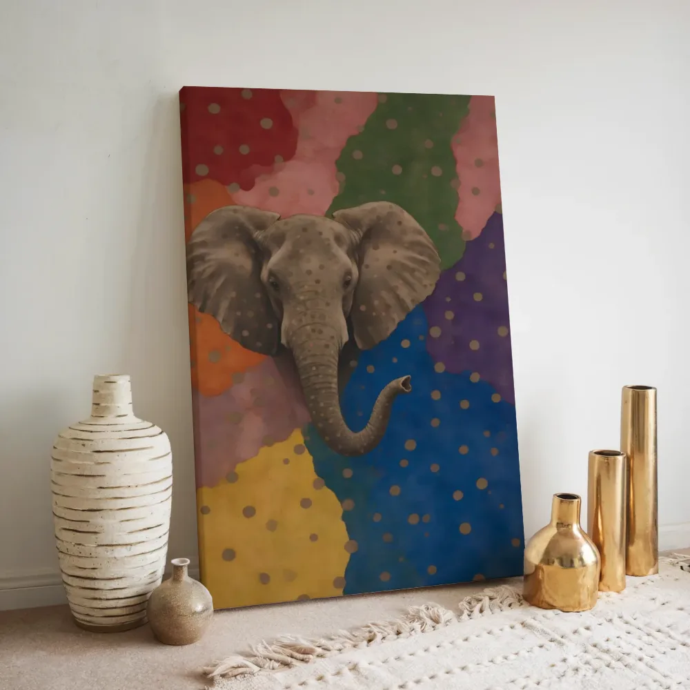 Olifant in alle kleuren van de regenboog, canvas schilderij uit de collectie olifant