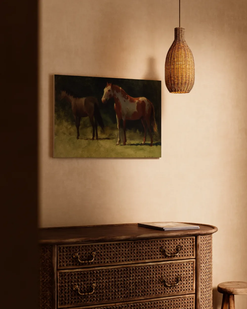 Twee paarden van Albert Bierstadt, canvas schilderij uit de collectie albert bierstadt