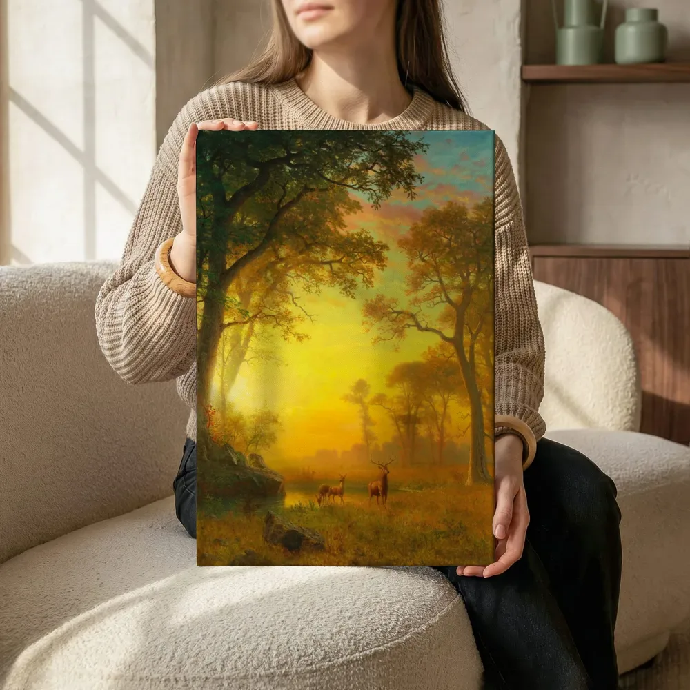 Licht in het bos van Albert Bierstadt, canvas schilderij uit de collectie albert bierstadt