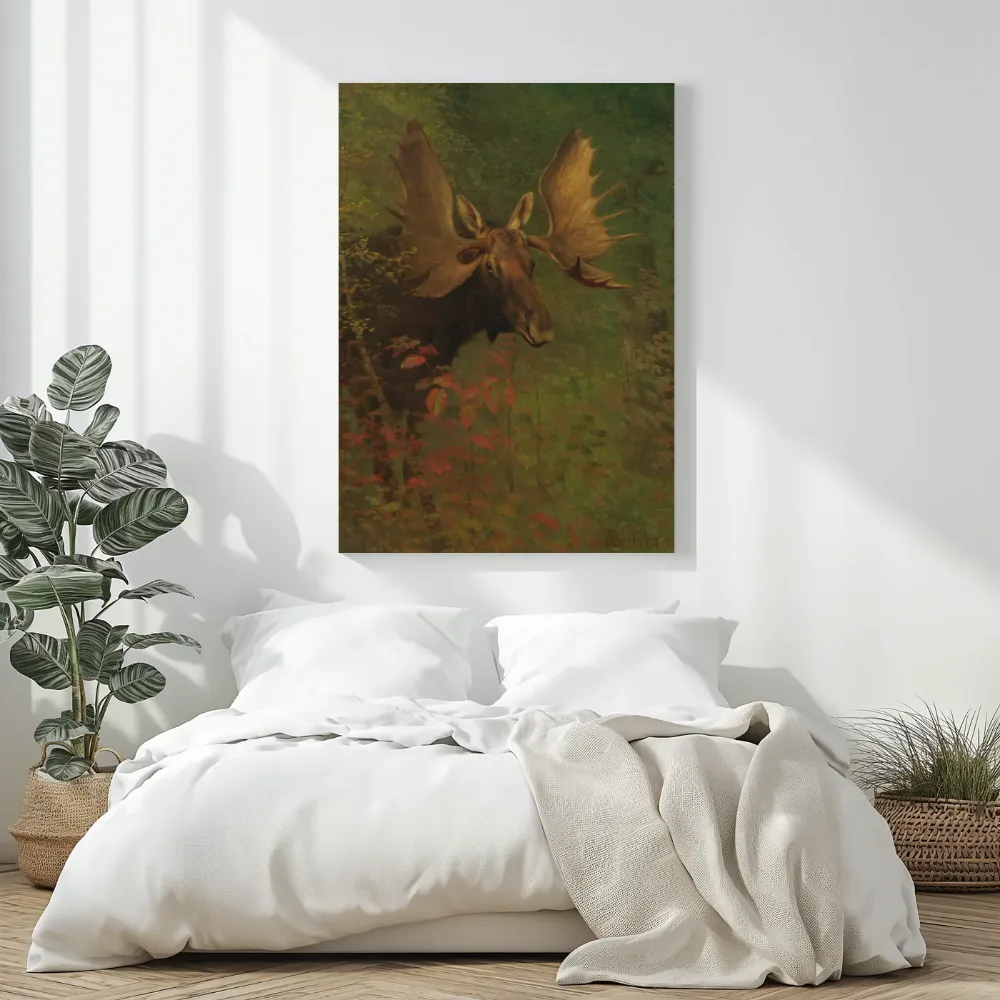 Studie van een eland van Albert Bierstadt, canvas schilderij uit de collectie albert bierstadt