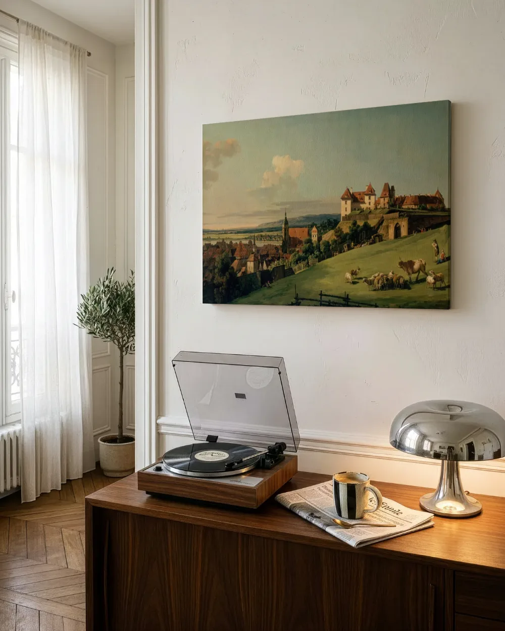 Gezicht op Pirna vanaf slot Sonnenstein van Bernardo Bellotto, canvas schilderij uit de collectie bernardo bellotto