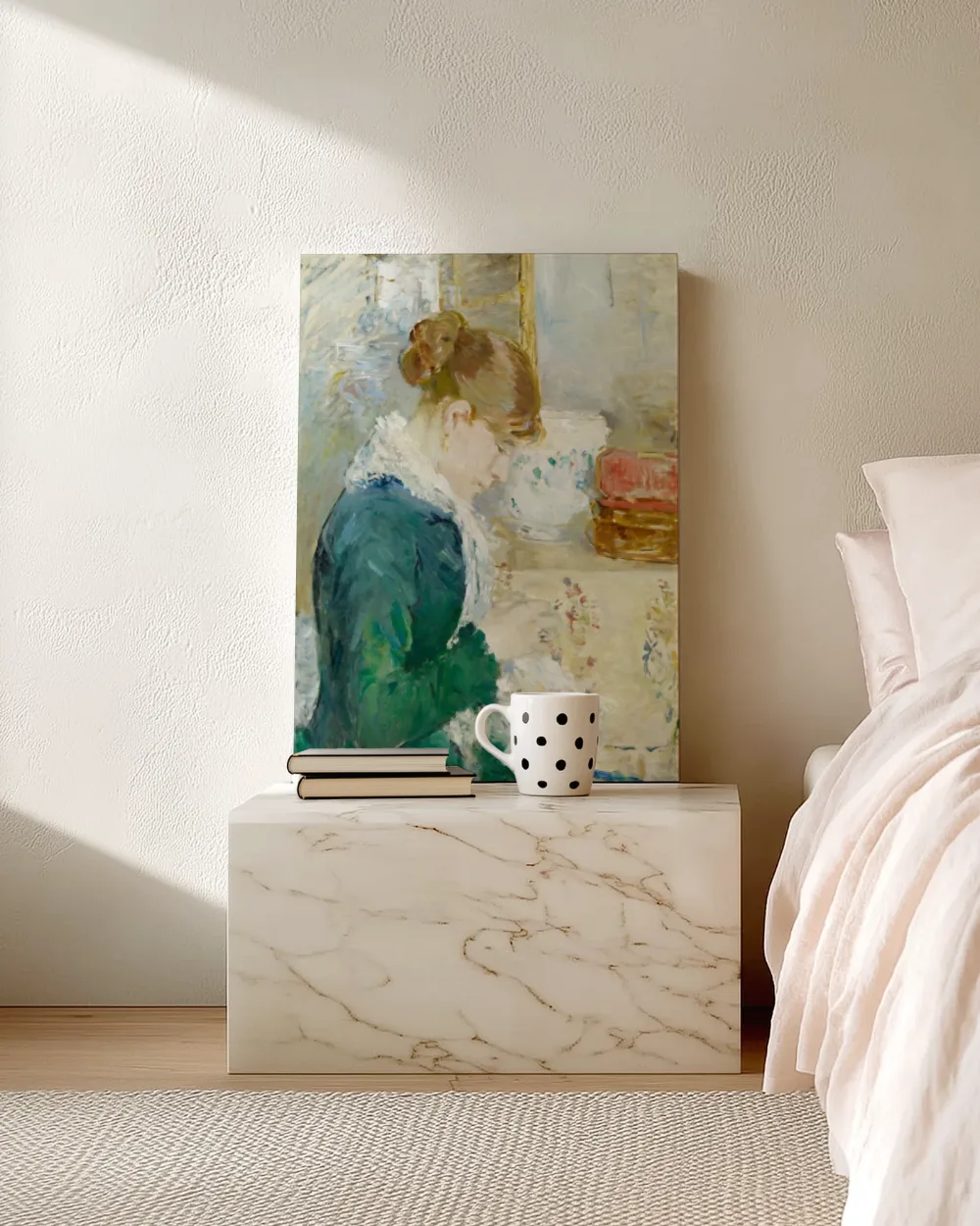 Naaiende vrouw van Berthe Morisot, canvas schilderij uit de collectie berthe morisot