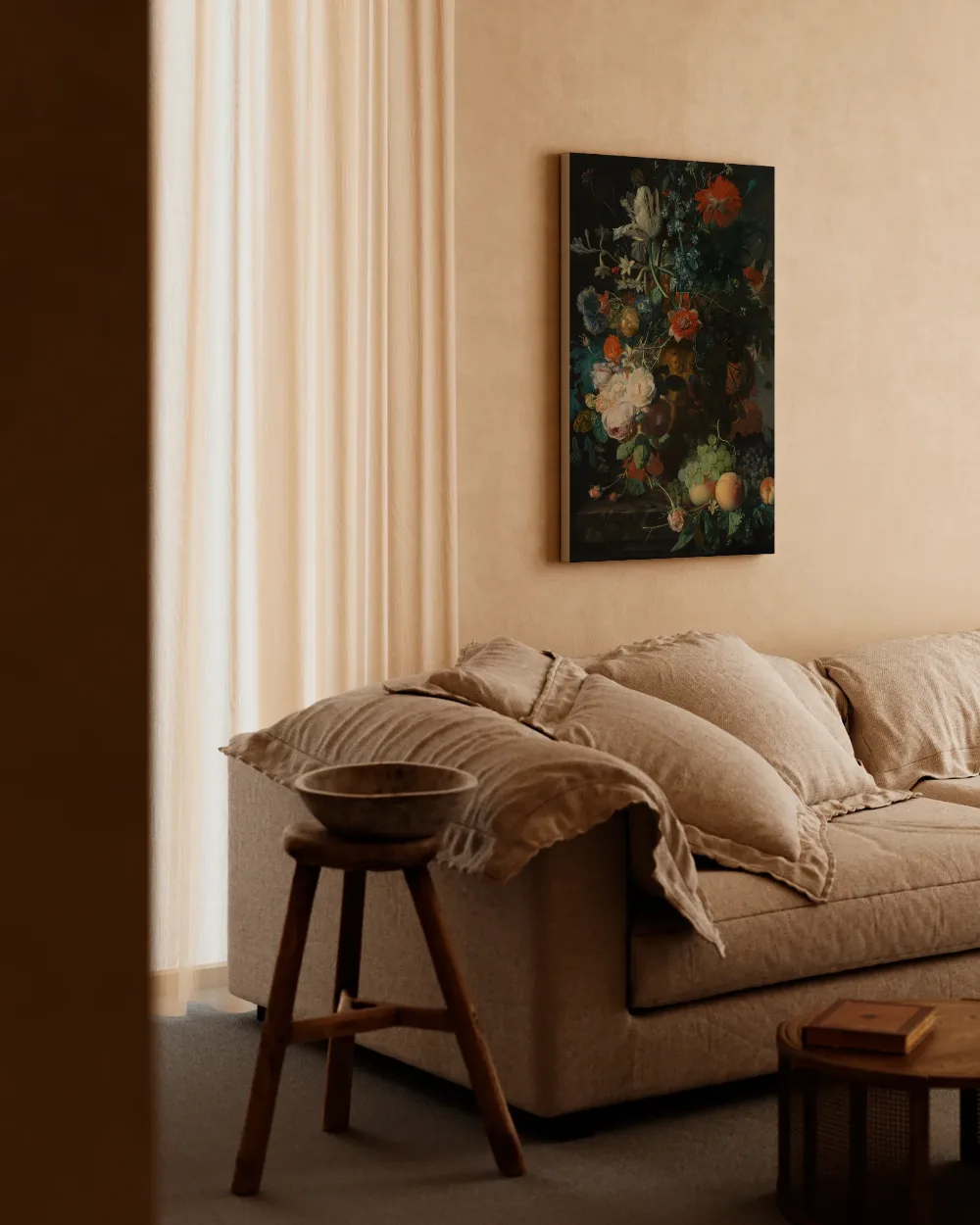 Stilleven met bloemen en vruchten van Jan van Huysum, canvas schilderij uit de collectie oude meesters: bloemen