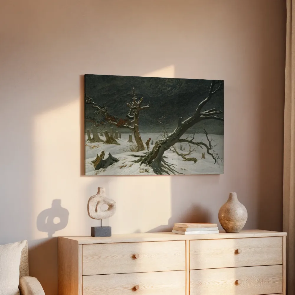 Winterlandschap van Caspar David Friedrich, canvas schilderij uit de collectie caspar david friedrich