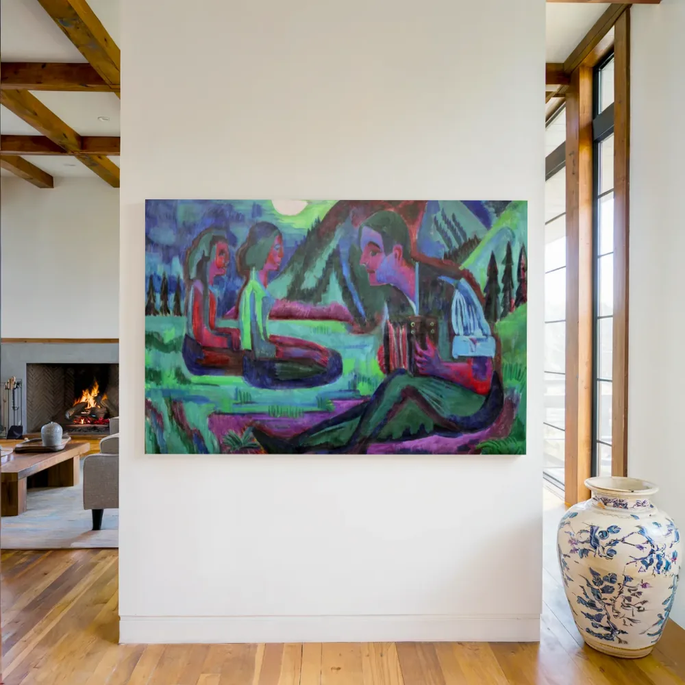 Nachtmaan, accordeonspeler in het maanlicht van Ernst Ludwig Kirchner, canvas schilderij uit de collectie ernst ludwig kirchner