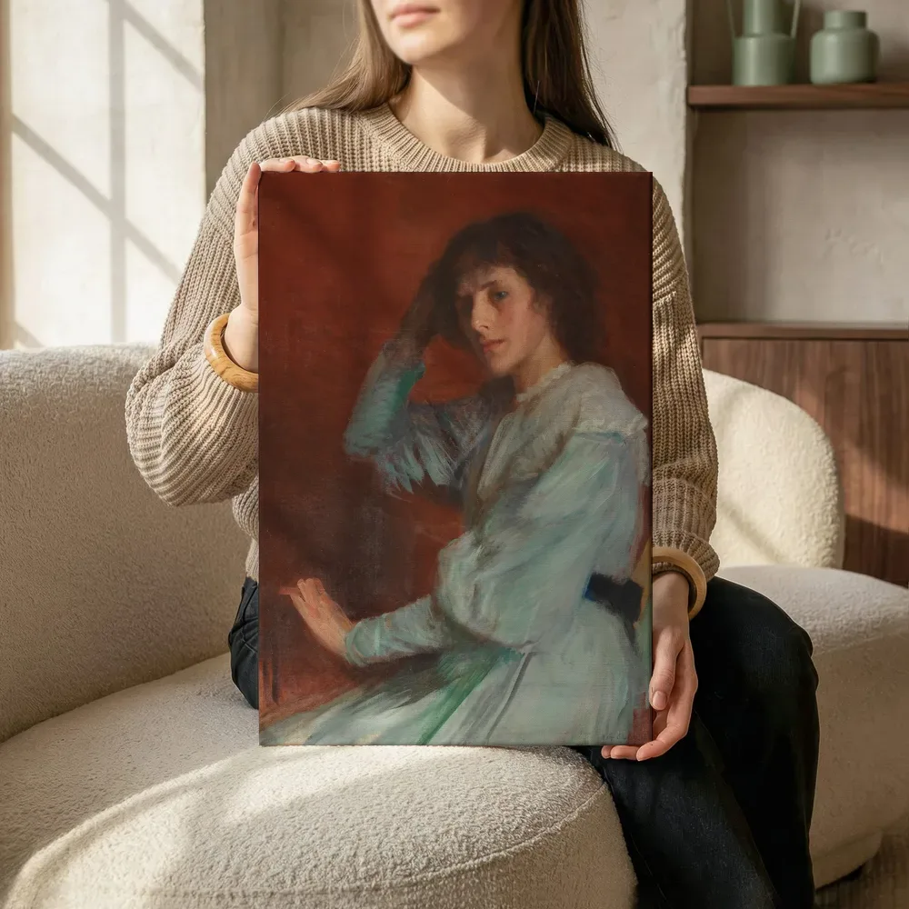 Portret van een jonge vrouw van George Clausen, canvas schilderij uit de collectie george clausen