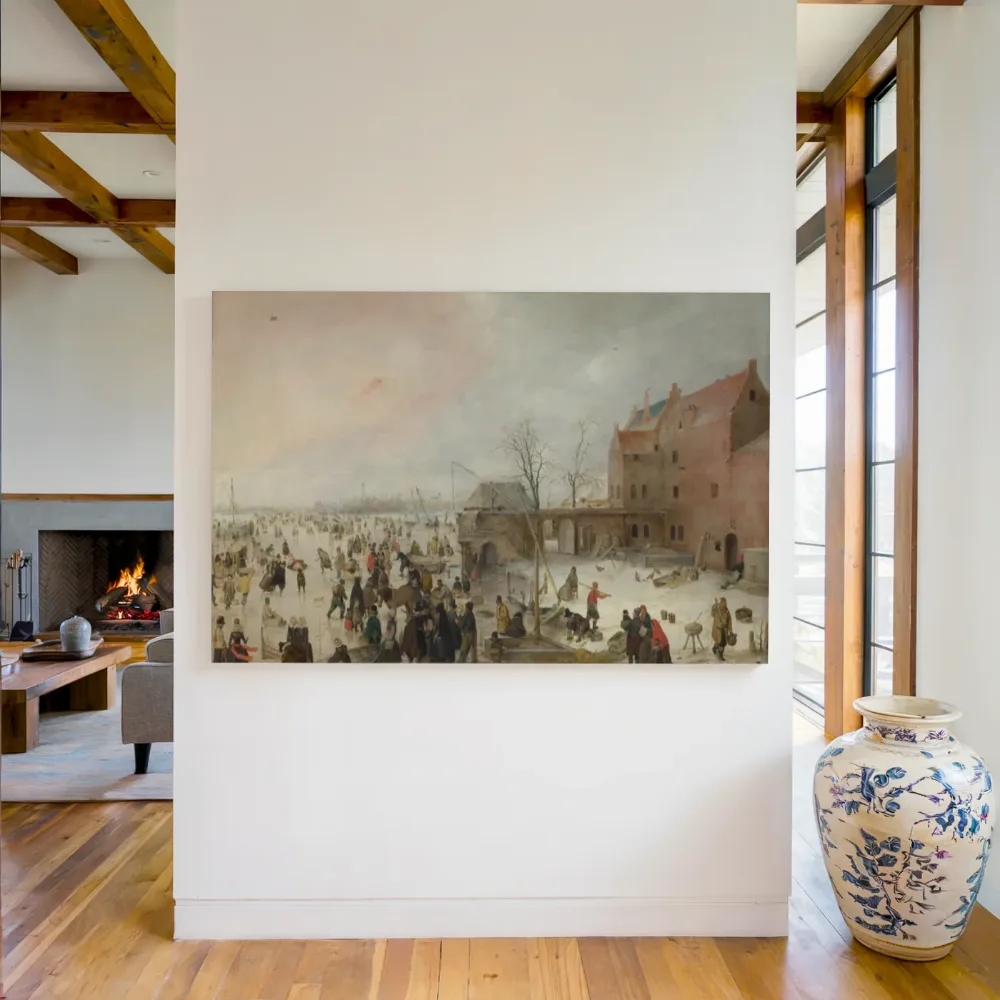 IJsgezicht bij een brouwerij van Hendrick Avercamp, canvas schilderij uit de collectie hendrick avercamp