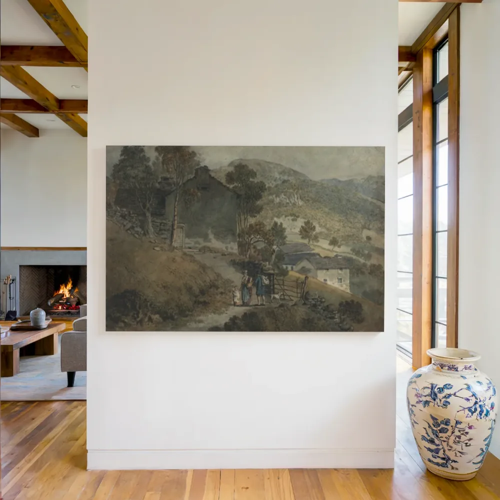 Landschap met huisjes en figuren van James Ward, canvas schilderij uit de collectie james ward