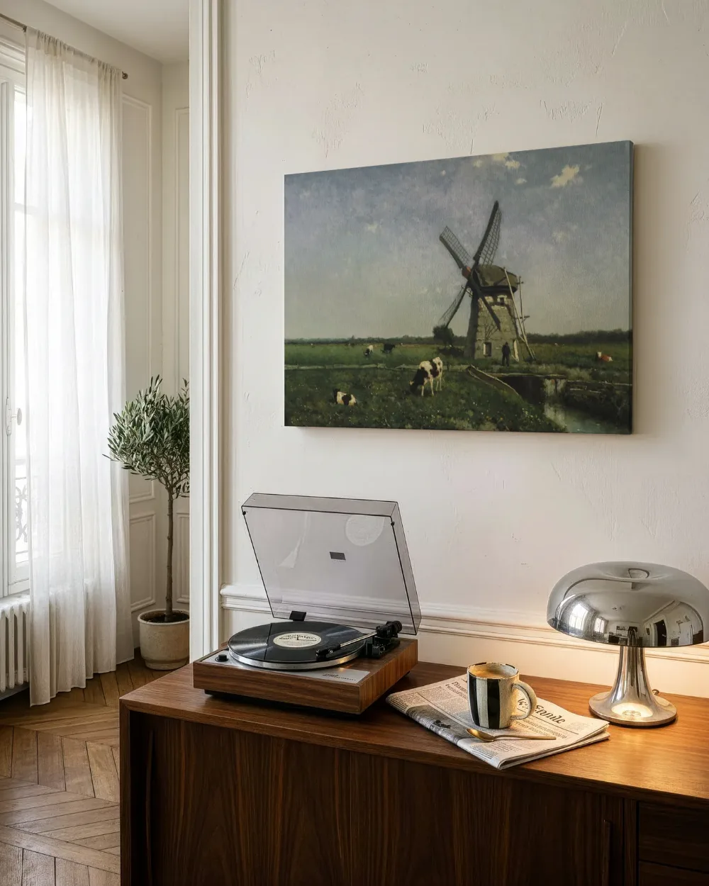 Landschap met molen bij Schiedam van Jan Hendrik Weissenbruch, canvas schilderij uit de collectie jan hendrik weissenbruch