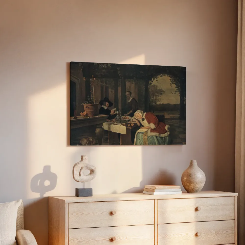 Na de maaltijd van Jan Steen, canvas schilderij uit de collectie jan steen