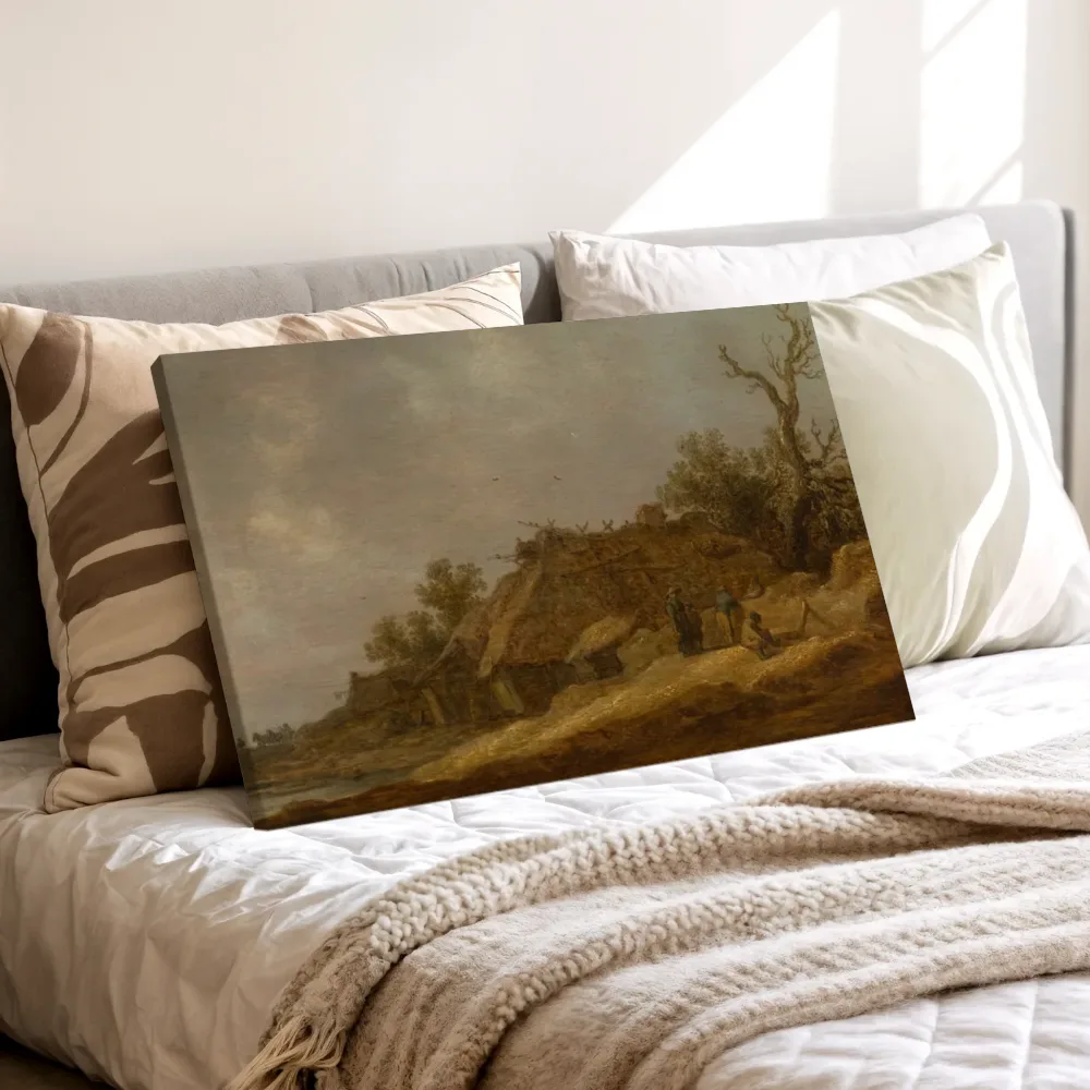 Landvolk bij een vervallen boerderij van Jan van Goyen, canvas schilderij uit de collectie jan van goyen