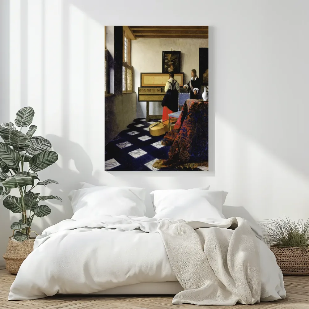 De muziekles van Johannes Vermeer, canvas schilderij uit de collectie johannes vermeer