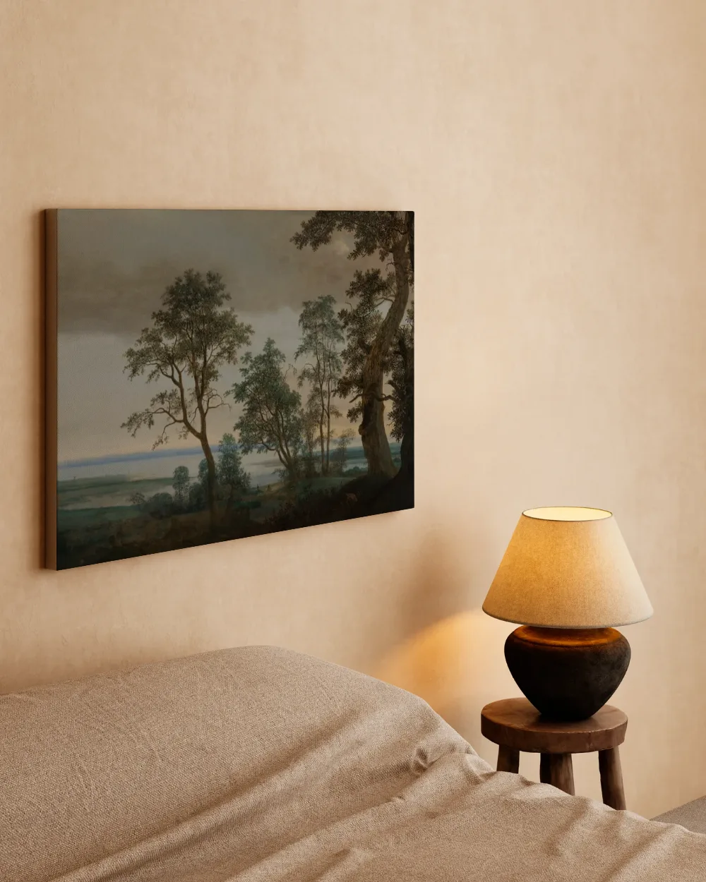 Rivierlandschap gezien door bomen van Cornelis Vroom, canvas schilderij uit de collectie oude meesters: landschappen