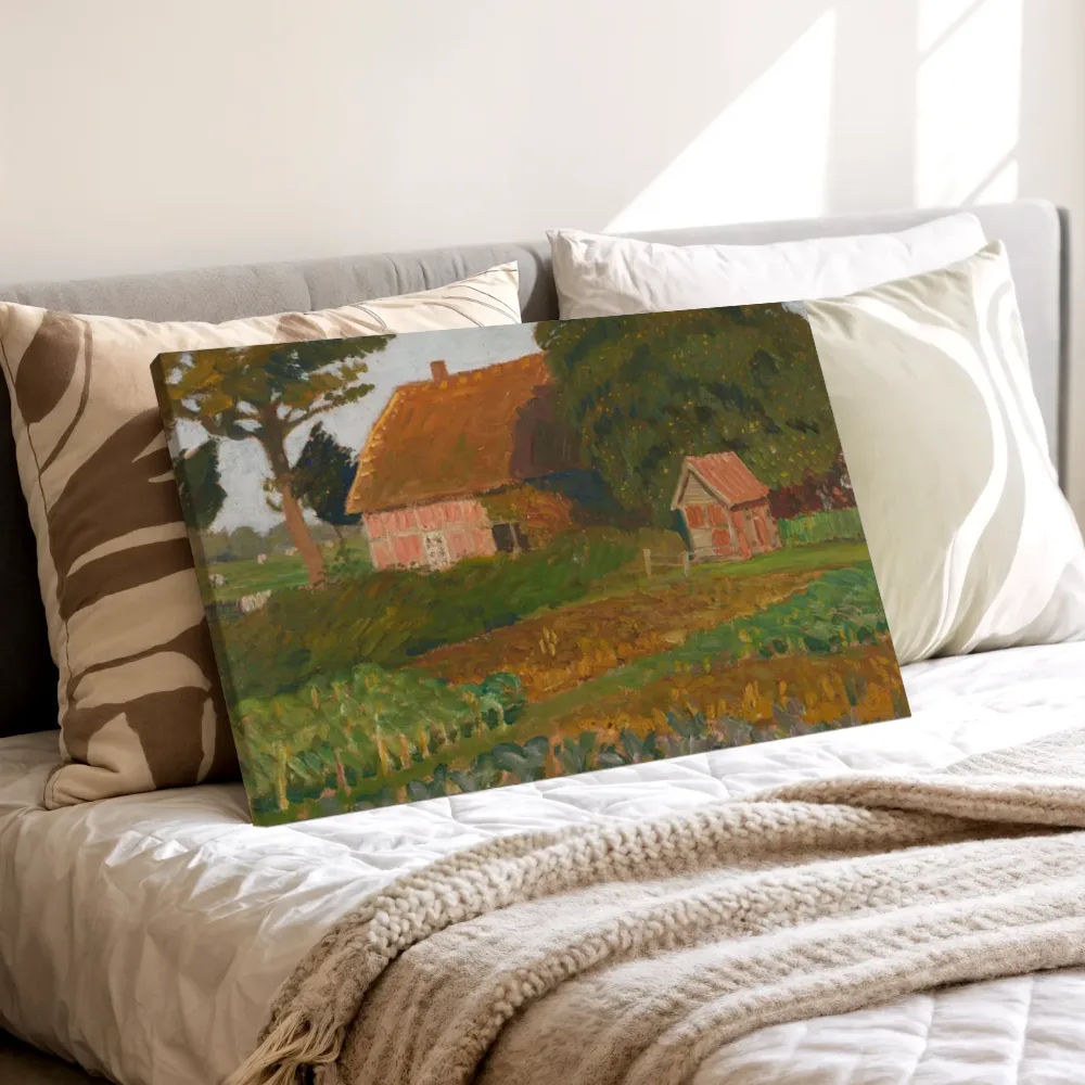 Boerentuin in de avondzon van Otto Modersohn, canvas schilderij uit de collectie otto modersohn