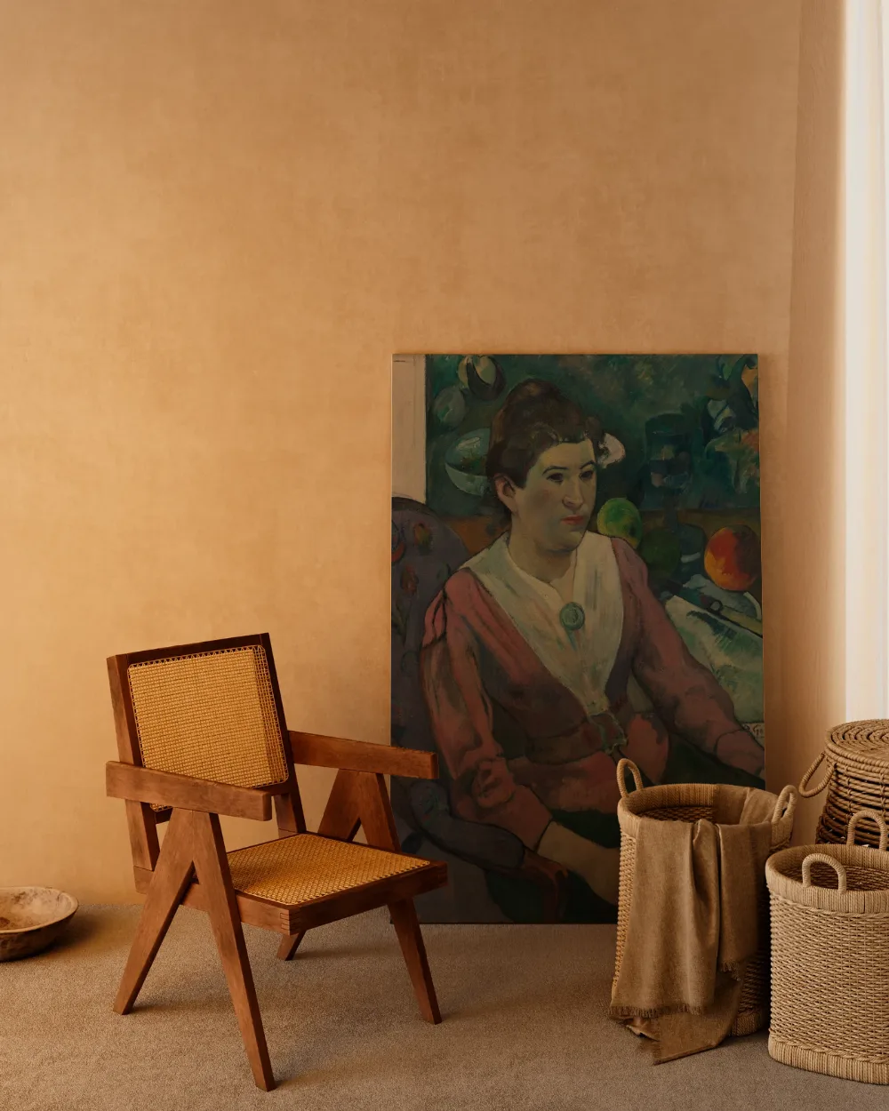 Vrouw voor een stilleven van Cezanne van Paul Gauguin, canvas schilderij uit de collectie paul gauguin