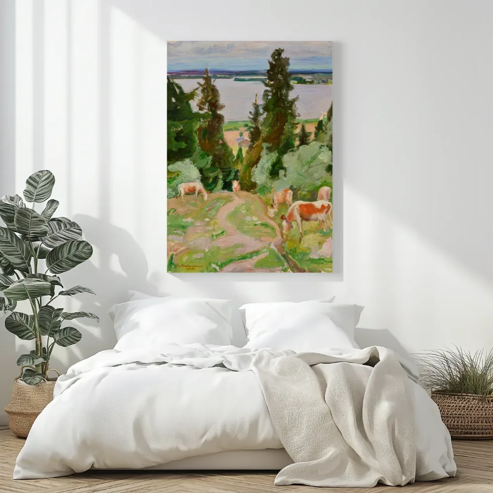 Koeien in Vaisalanmaki van Pekka Halonen, canvas schilderij uit de collectie pekka halonen