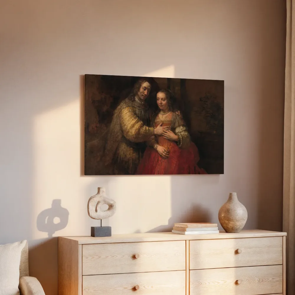 Portret van een paar als Isaak en Rebekka, bekend als 'De Joodse bruid' van Rembrandt van Rijn, canvas schilderij uit de collectie rembrandt van rijn