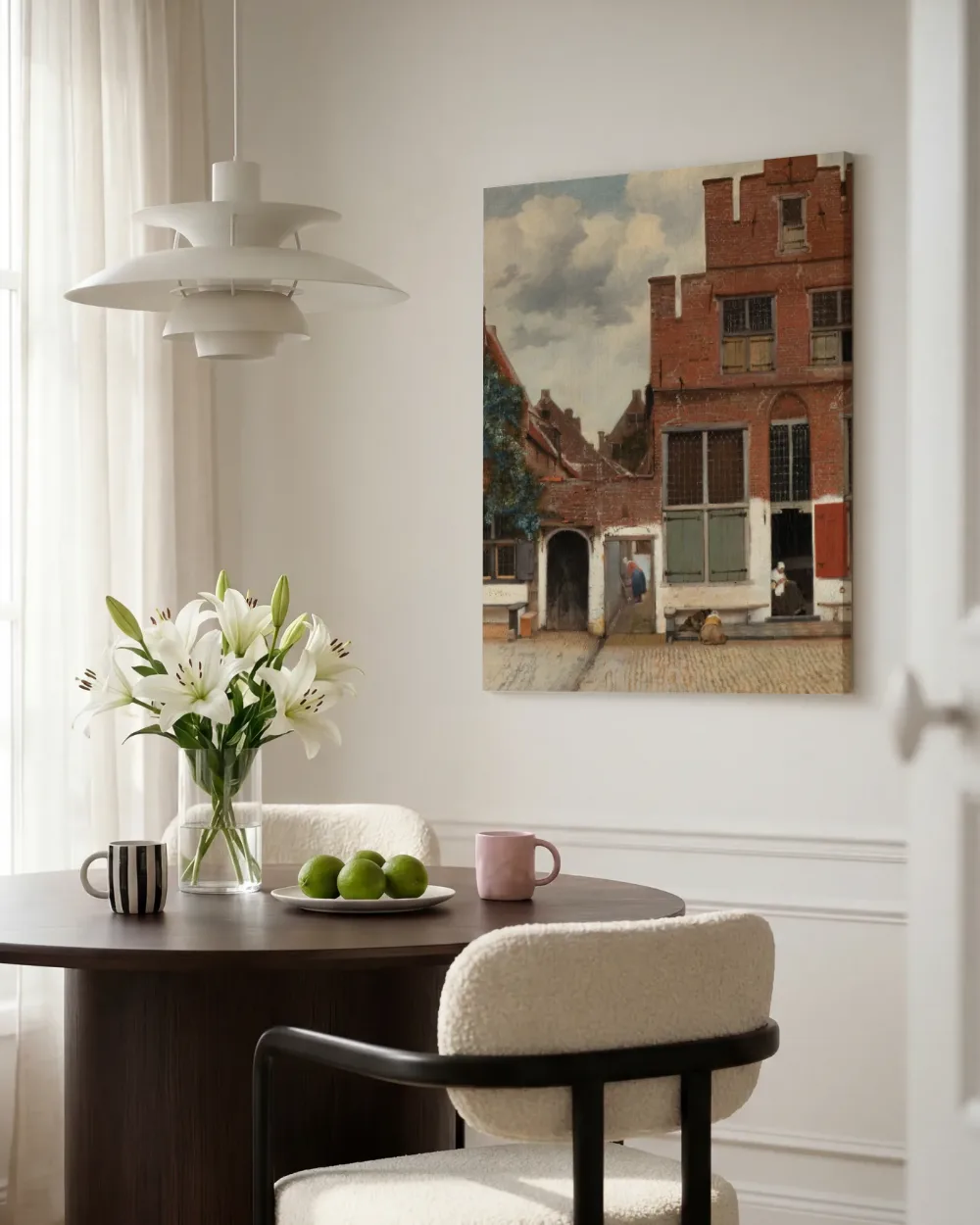 Gezicht op huizen in Delft, bekend als ‘Het straatje’ van Johannes Vermeer, canvas schilderij uit de collectie oude meesters: stadsgezichten