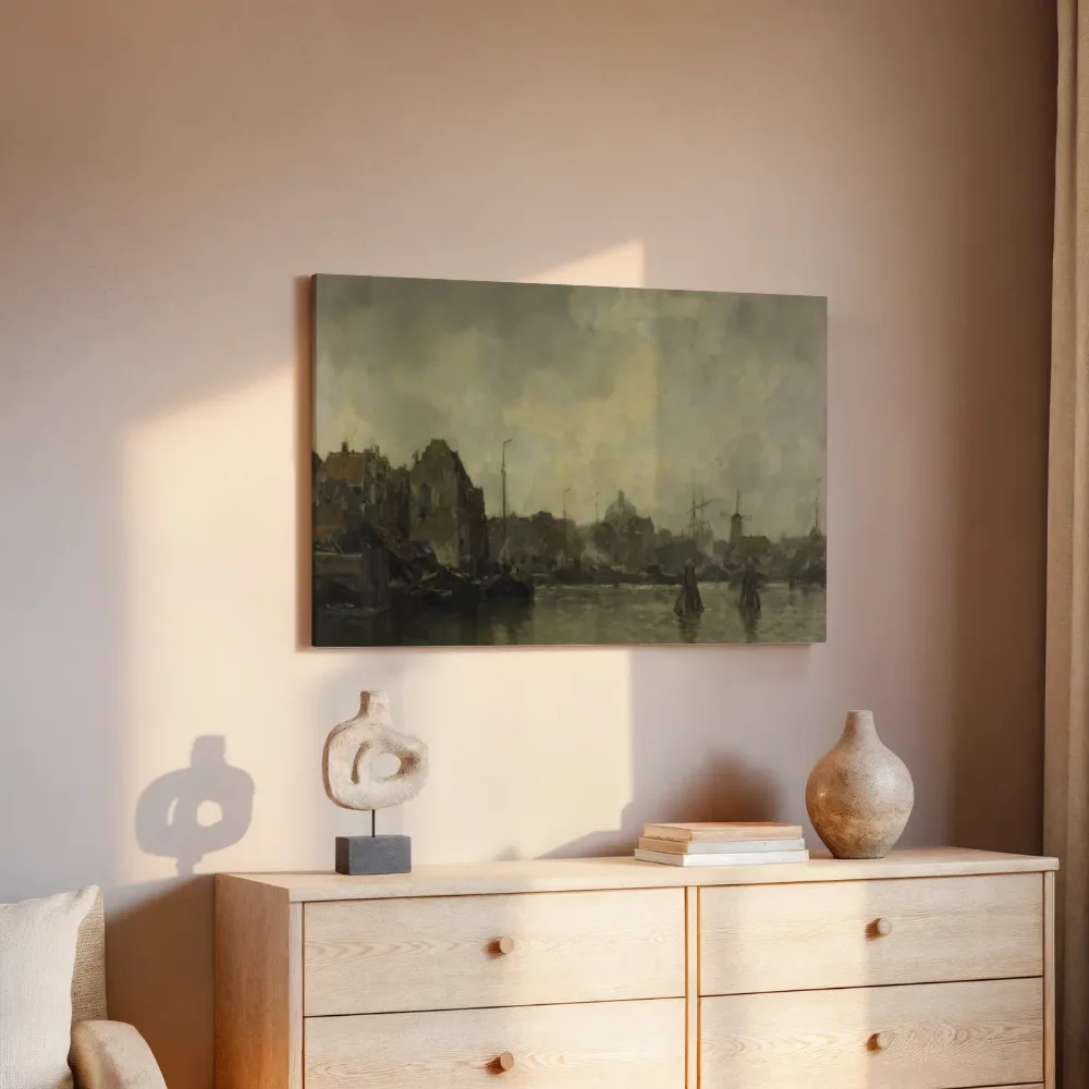 Stadsgezicht met wolken van Jacob Maris, canvas schilderij uit de collectie oude meesters: stadsgezichten
