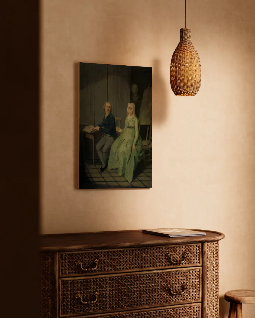 Zelfportret van (1744 1831), met zijn vrouw Agatha Ketel (1736 1802) van Wybrand Hendriks, canvas schilderij uit de collectie wybrand hendriks