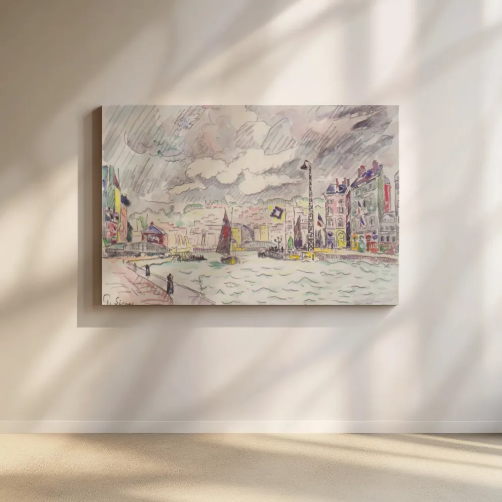 Le Havre met regenwolken van Paul Signac, canvas schilderij uit de collectie oude meesters: zeegezichten