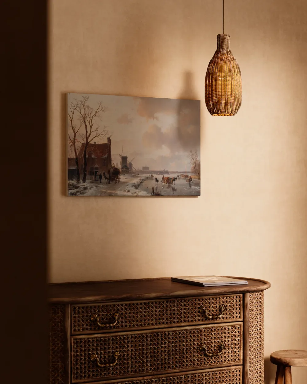 Winterlandschap met paarden op het ijs van Andreas Schelfhout, canvas schilderij uit de collectie paarden