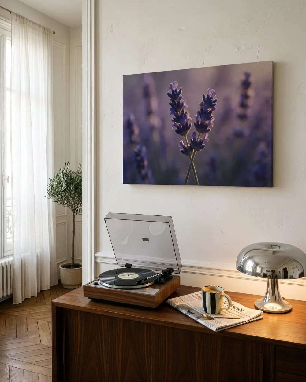 Lavendel in het gouden uur, diep paarsblauw 8, canvas schilderij uit de collectie paars