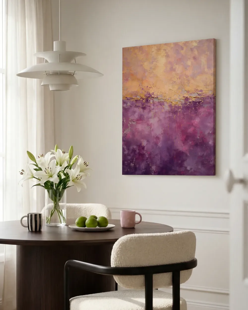 Twee vlakken in paars en goud, canvas schilderij uit de collectie paars