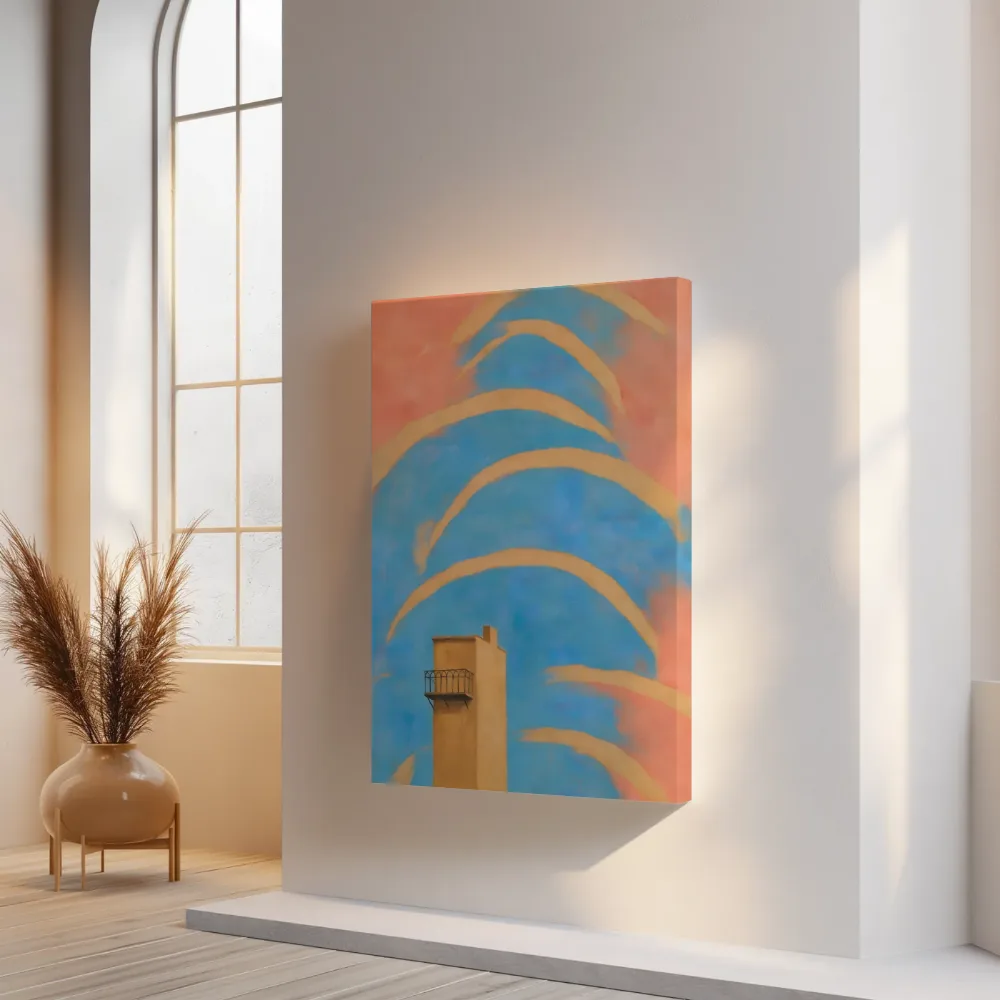 Parijse gevel in hemelsblauw en zalm, canvas schilderij uit de collectie parijse stijl