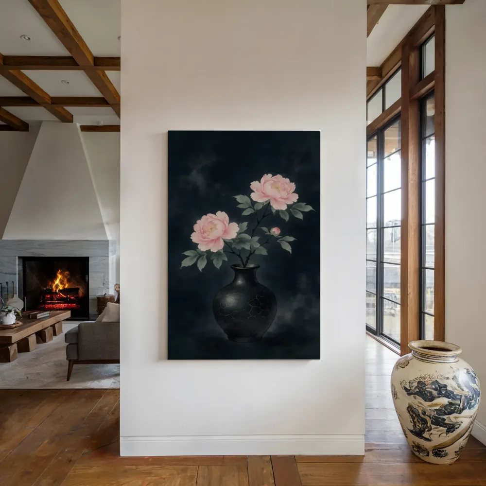 Pioenroos in inktzwart, canvas schilderij uit de collectie pioenroos