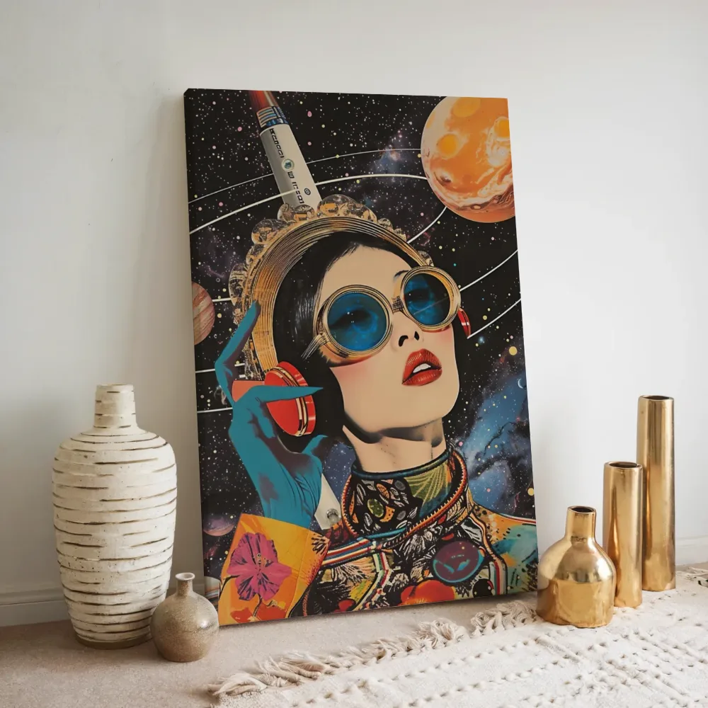 Ruimtevaarster in popart stijl, canvas schilderij uit de collectie popart