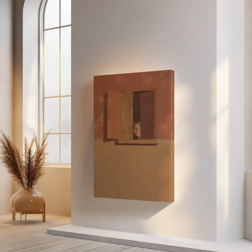 Raam in terracotta en zand, canvas schilderij uit de collectie ramen en vensters
