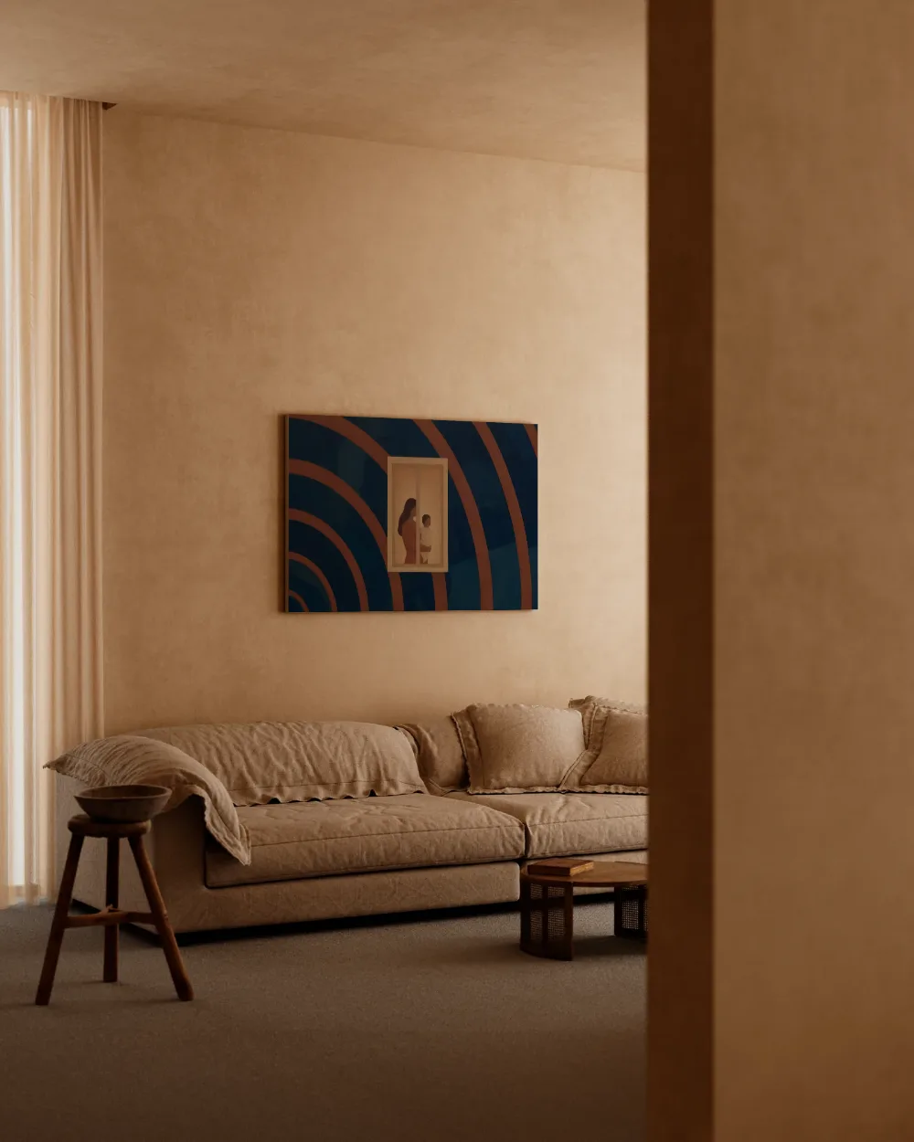 Raam in kalkwit en zeeblauw, canvas schilderij uit de collectie ramen en vensters