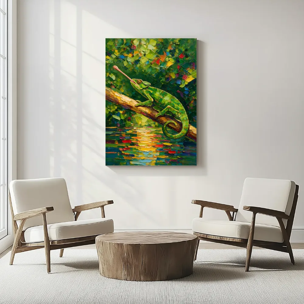 Reptiel in diepe beweging aan het water, canvas schilderij uit de collectie reptielen