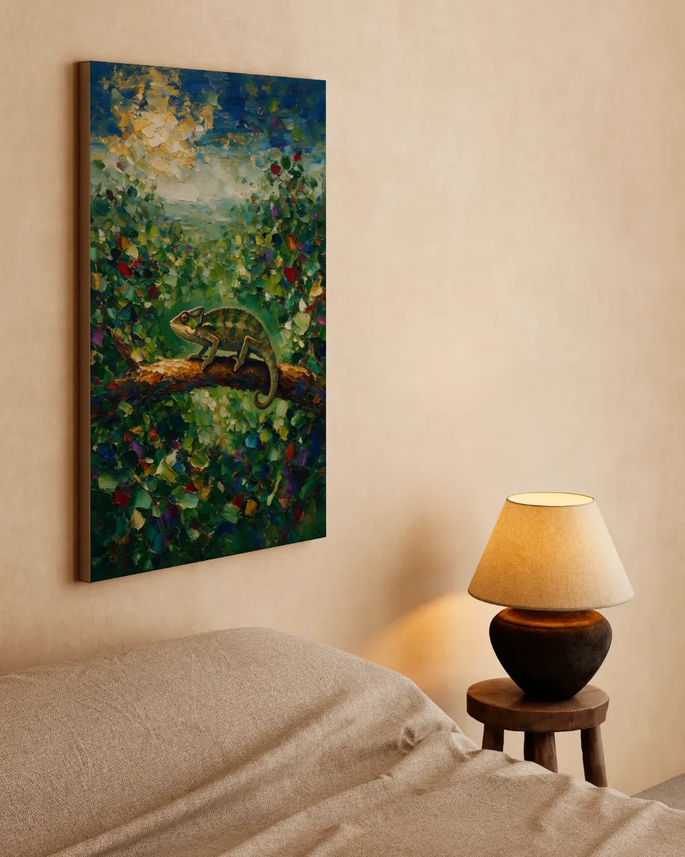 Reptiel donker in het landschap in de mist, canvas schilderij uit de collectie reptielen