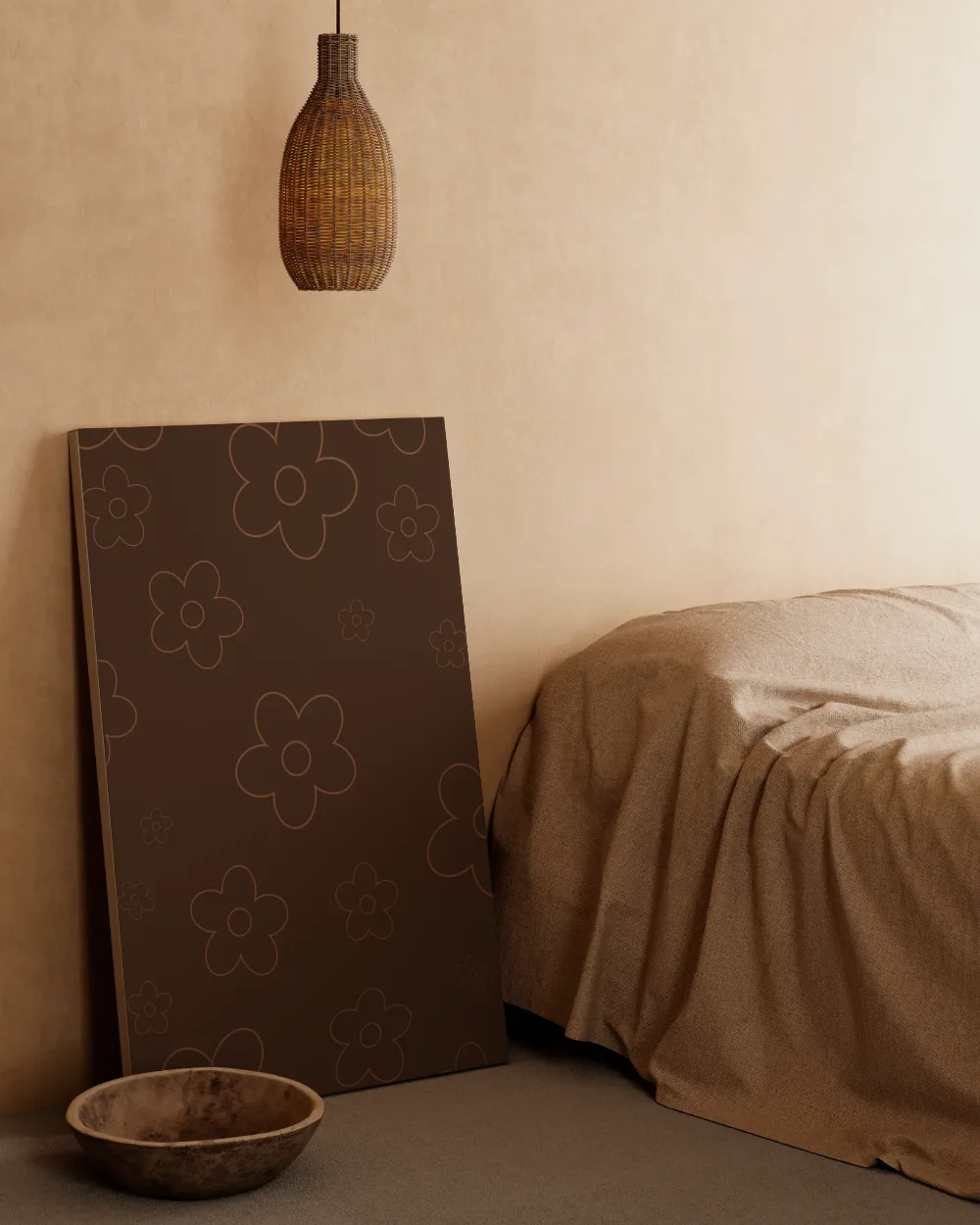 Retro bloemenpatroon in aardetinten, canvas schilderij uit de collectie retro bloemen