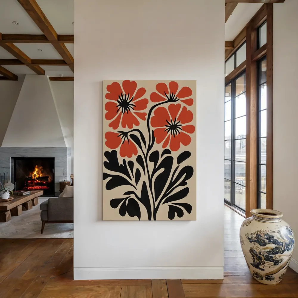 Klaprozen in retrostijl, canvas schilderij uit de collectie retro bloemen
