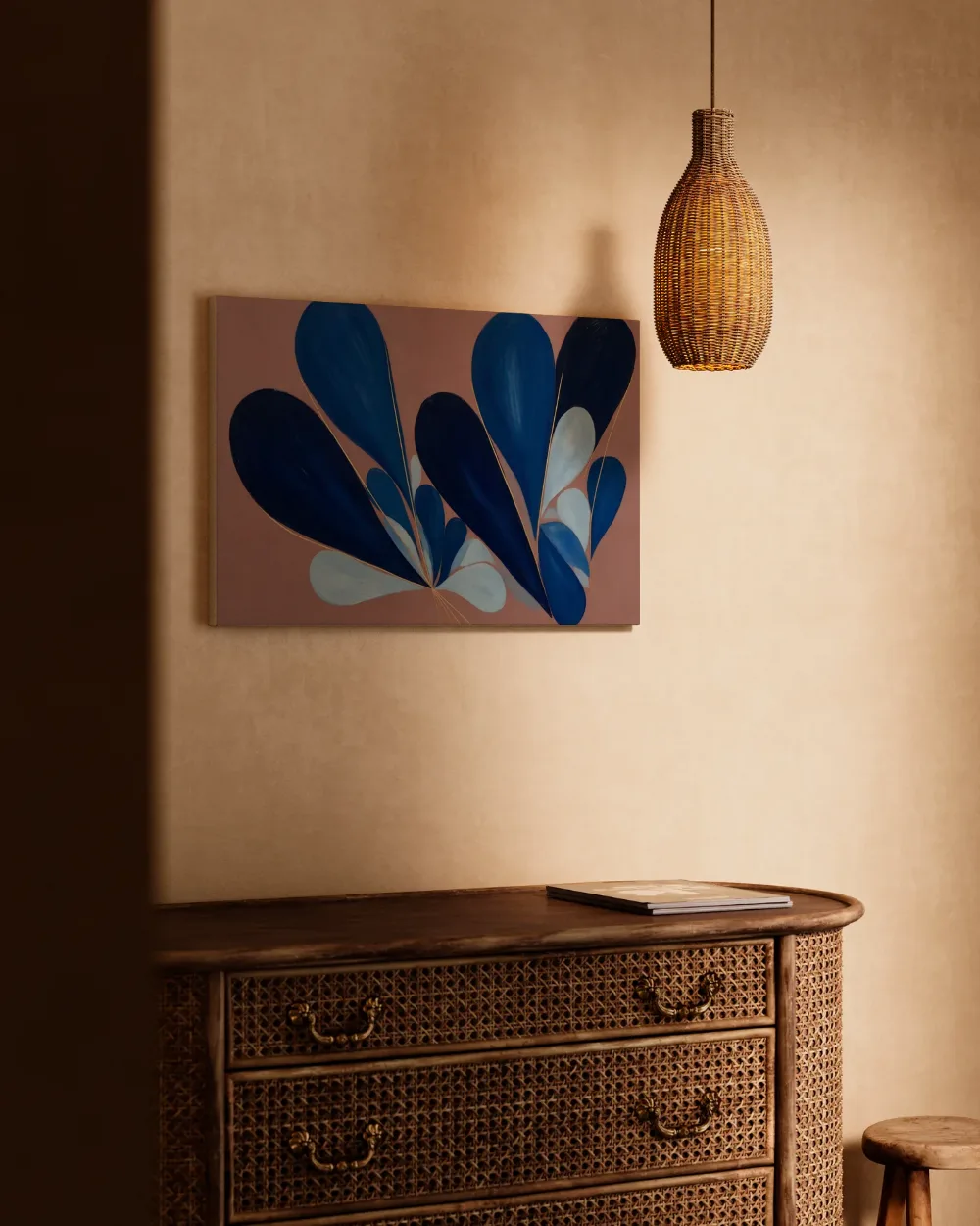 Druppelvormen Retro Shapes in middernachtindigo, canvas schilderij uit de collectie retro shapes