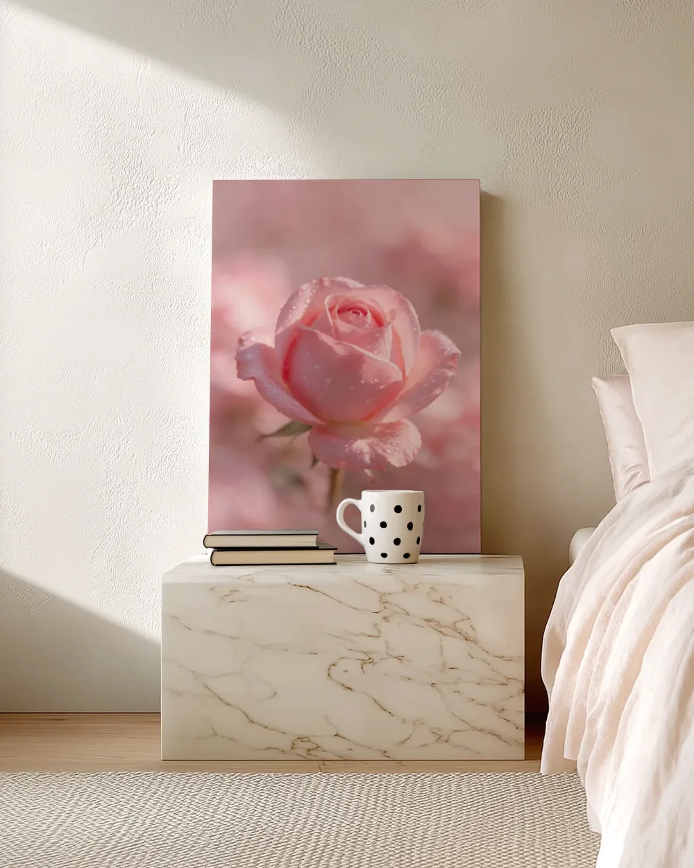 Rozen in de dauw, zachtroze, canvas schilderij uit de collectie rozen